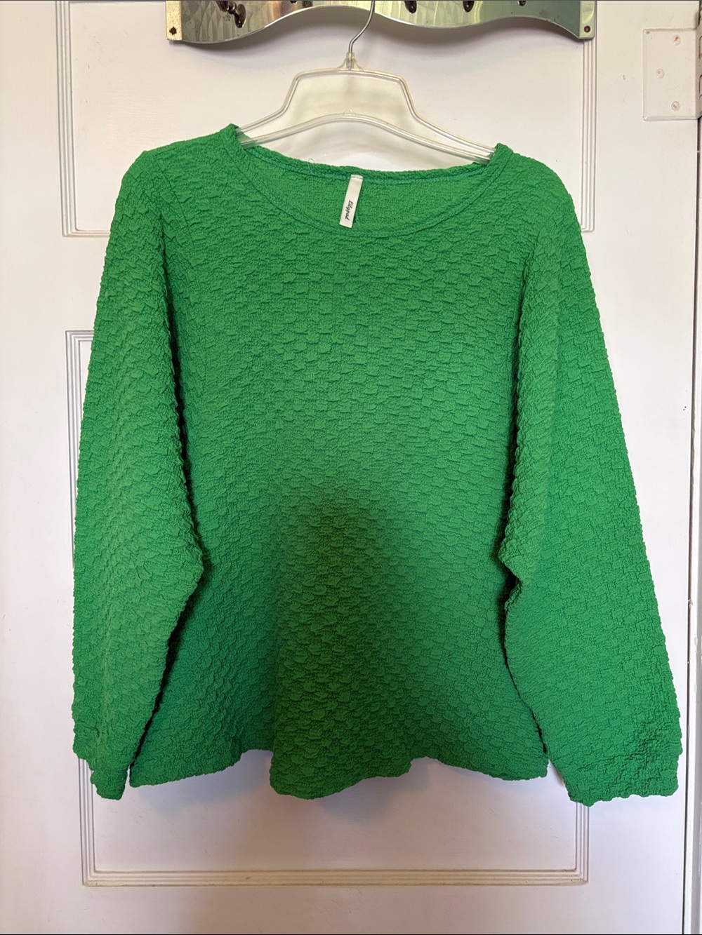 Lilypad Green Textured Crewneck Sweater - Women's Top Size L